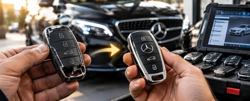 Remplacement de coque de clé de voiture : clé abîmée et clé remise à neuf
